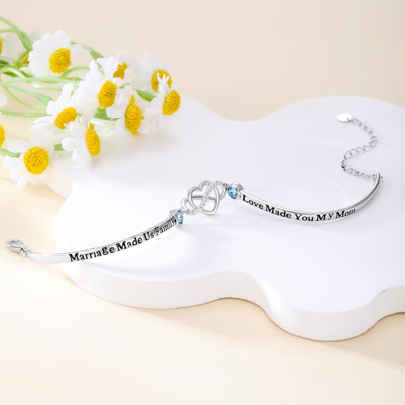 AOBOCO 925 Sterling Silver Adjustable Infinity Heart Bangle Bracelet for Sister Best Friend Daughter Mom Grandma Granddaughter Daughter in Law Godmother Goddaughter Stepmom Stepdaughter - Image 3